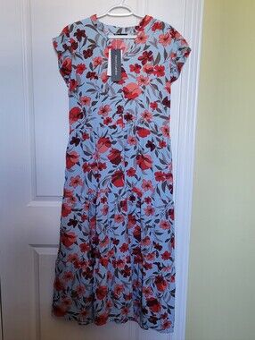 PrettyGarden dress summer blue red flowers floral size large new with tags NWT